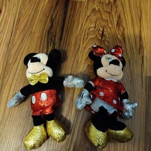 Ty Sparkle Disney Mickey And Minnie Mouse Beanie Babies Plush Figures 6"